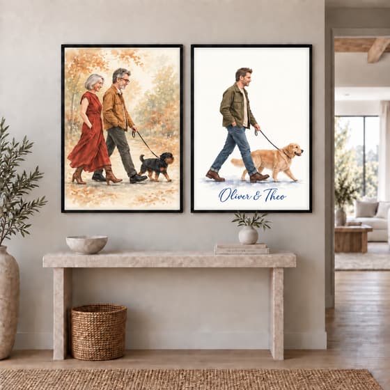 The Walk - Side View portraits displayed together in a real room
