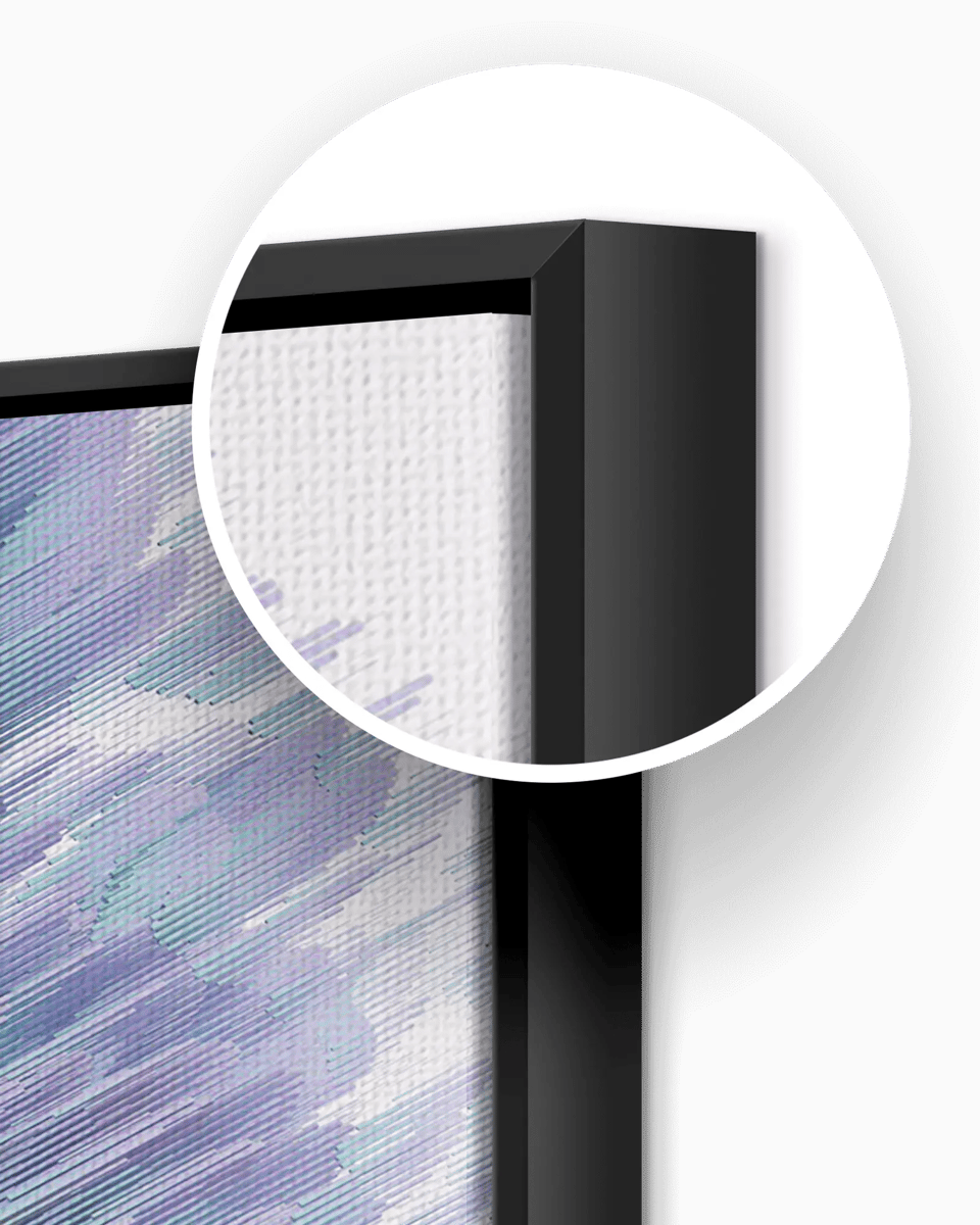 Canvas texture and shadow gap inside a black float frame